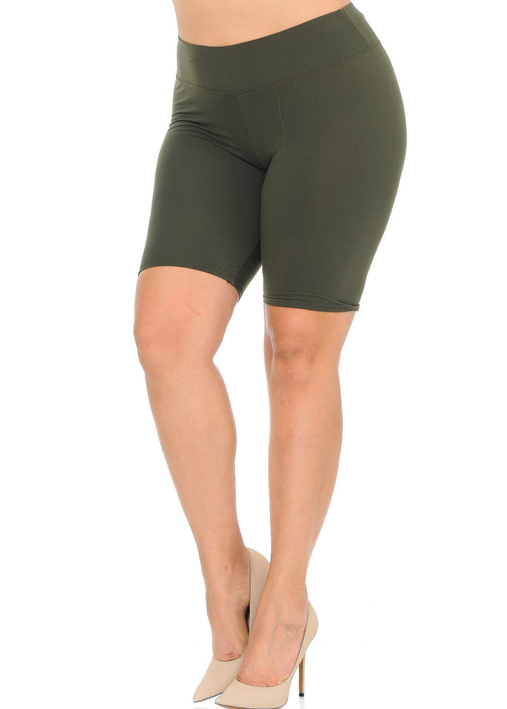 Buttery Soft Solid Olive Biker Shorts - Plus Size