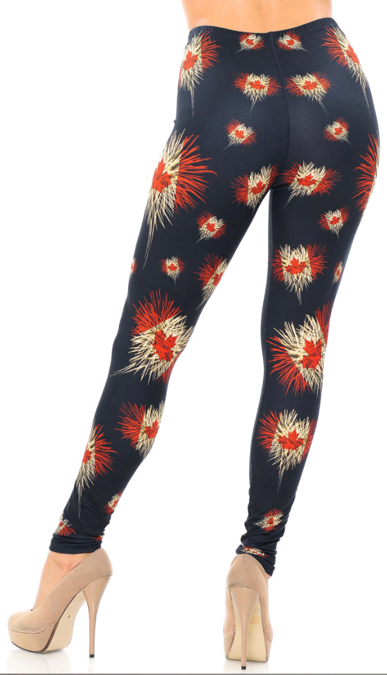 Buttery Soft Canadian Flag Firework Leggings - Plus