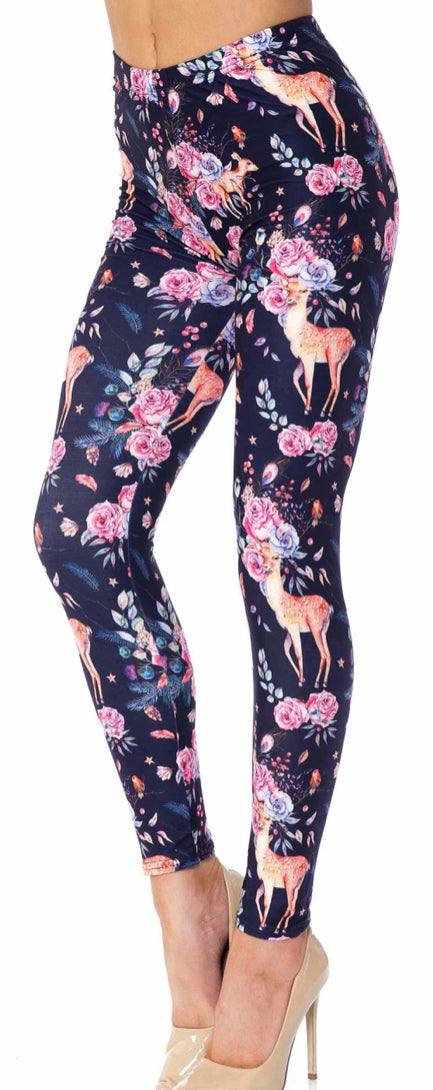 Woodland Floral Fawn Leggings - Reg. One Size