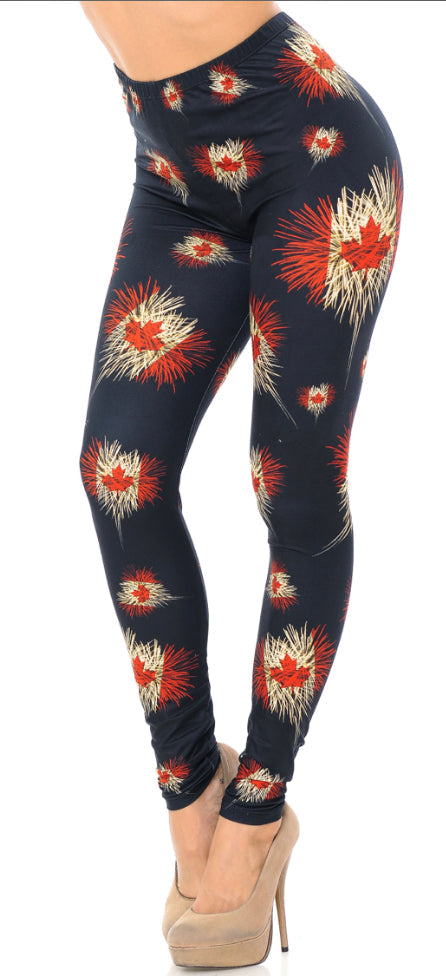 Buttery Soft Canadian Flag Firework Leggings - Plus