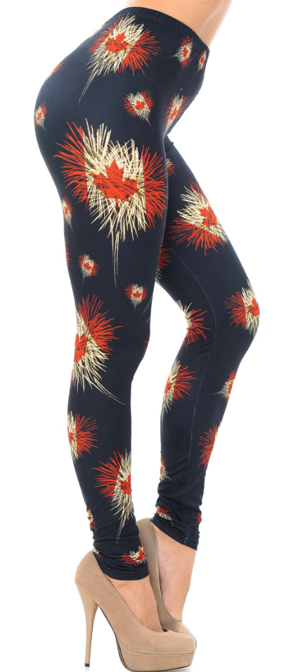 Buttery Soft Canadian Flag Firework Leggings - Plus