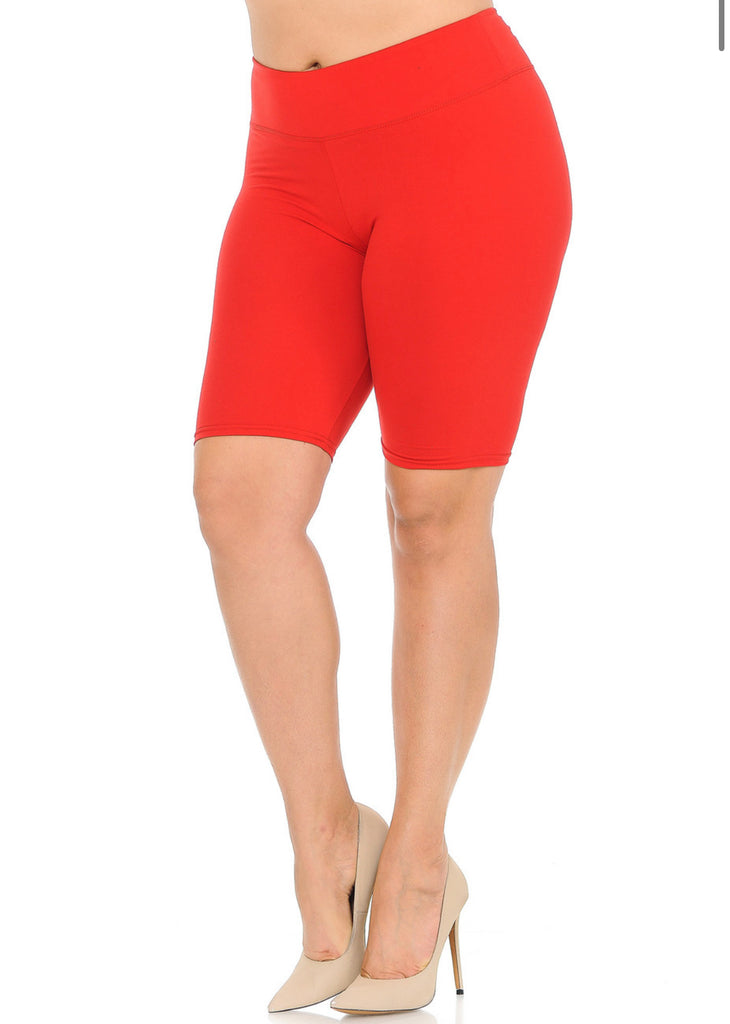 Buttery Soft Solid Red Biker Shorts - Plus Size