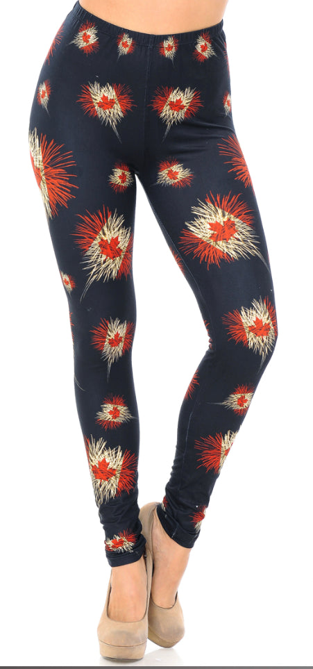 Buttery Soft Canadian Flag Firework Leggings - Plus