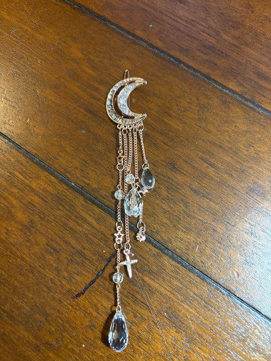 Rose Gold Vintage Rhinestone Crescent Moon Hair Clip - Shear Xcitement Boutique