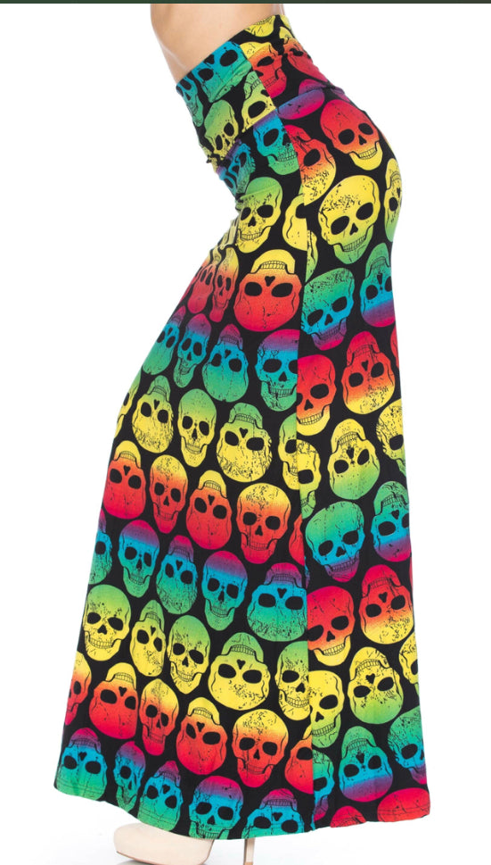 Buttery Soft Rainbow Skulls Maxi Skirt