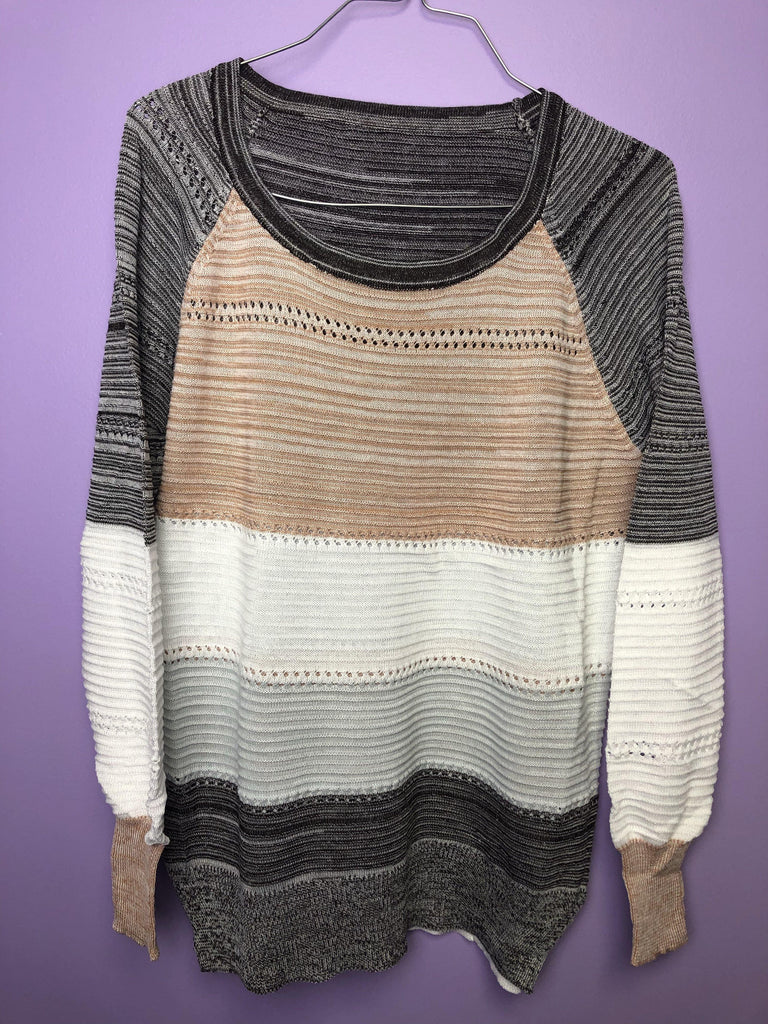 Brown Round Neck Striped Sweater - Shear Xcitement Boutique