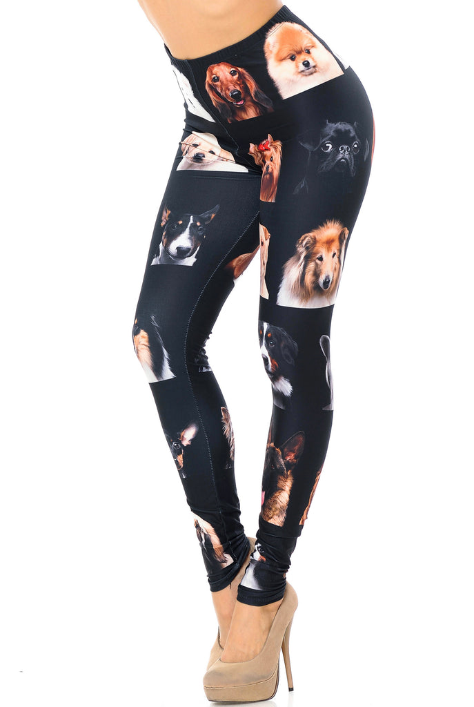 Buttery Soft Cute Puppy Dog Face Leggings - Reg. One Size