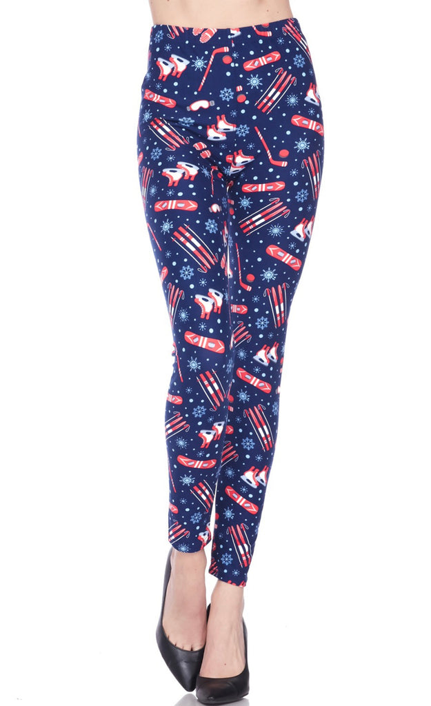 Buttery Soft Winter Sports & Snowflakes Leggings - Plus Size