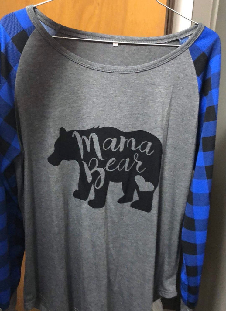 Mama Bear With Blue/Black Plaid - Large