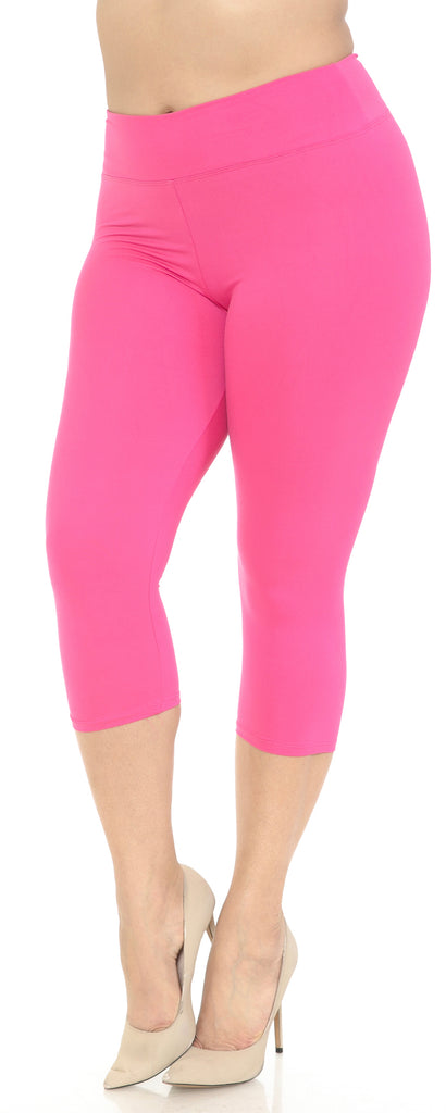 Buttery Soft Neon Pink Capris With Yoga Waist - Plus