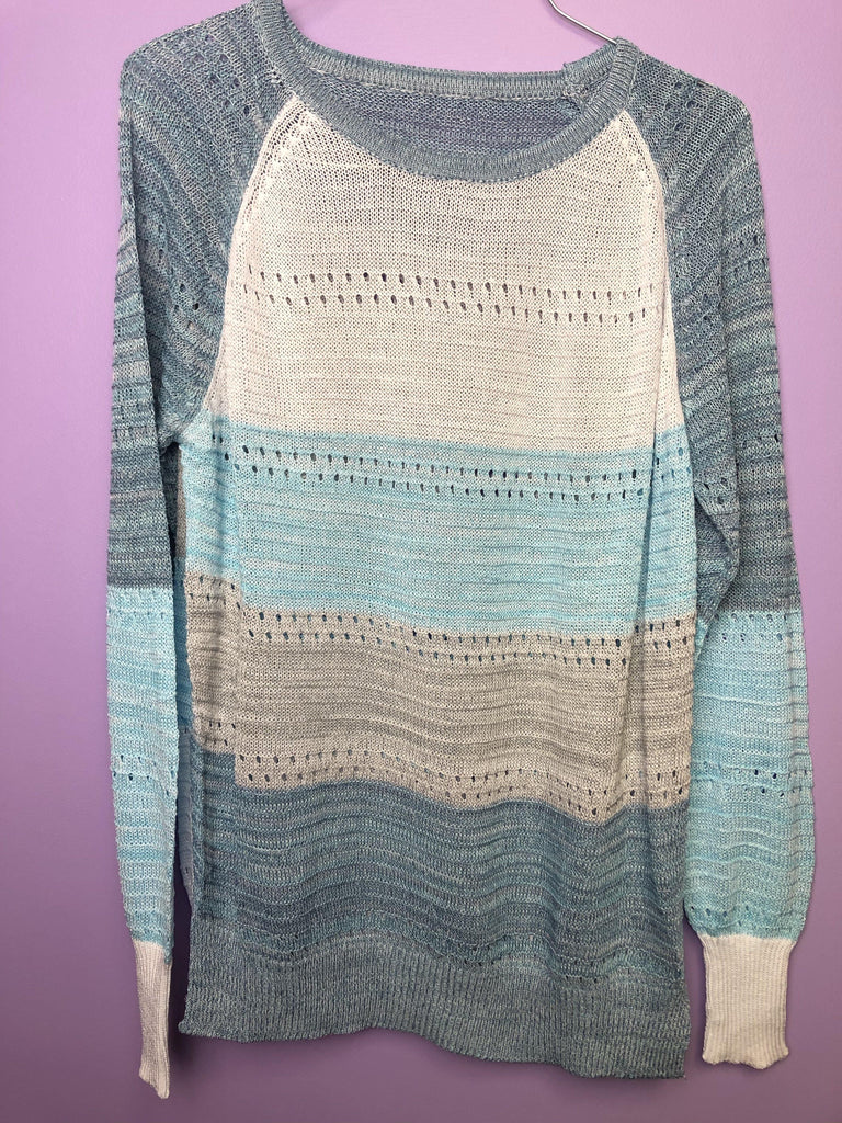 Sky Blue Round Neck Striped Sweater - Shear Xcitement Boutique