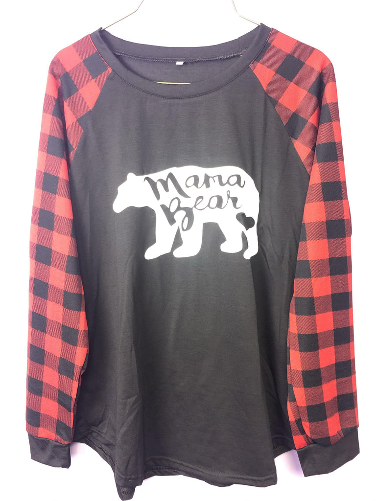 Mama Bear Black With Red/Black Plaid Sleeves - Shear Xcitement Boutique